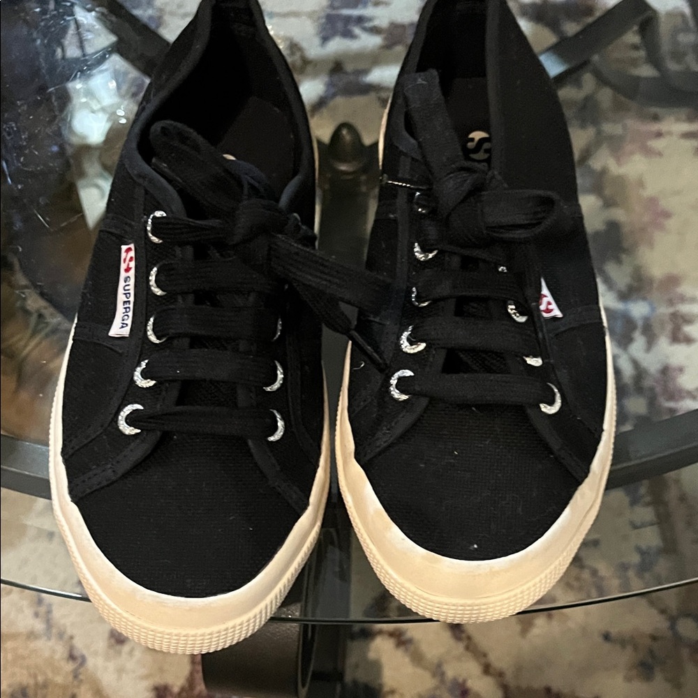 Superga Black Canvas Sneakers with White Soles